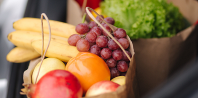 various fruits in a brown bag