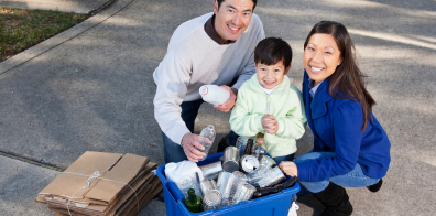 A family recycling 